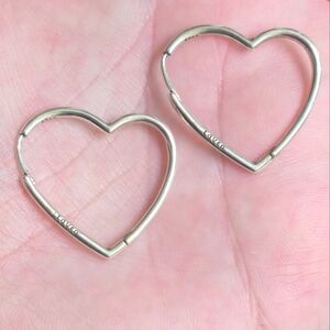 925 STERLING SILVER HEART SHAPED HOOP EARRINGS☆ ENSCRIBED "LOVED"☆BRAND NEW